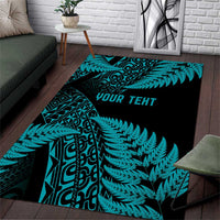 New Zealand Rugby Pacific Personalised Area Rug All Turquoise Maori Pasifika Fern Pattern