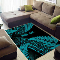 New Zealand Rugby Pacific Personalised Area Rug All Turquoise Maori Pasifika Fern Pattern