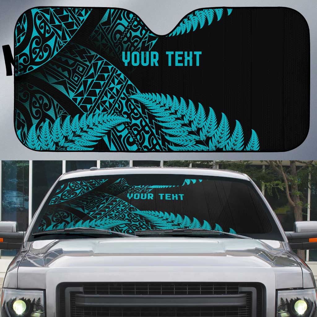 New Zealand Rugby Pacific Personalised Auto Sun Shade All Turquoise Maori Pasifika Fern Pattern - Polynesian Pride