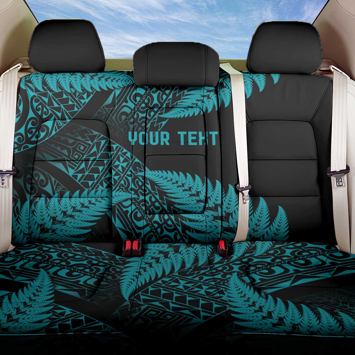 New Zealand Rugby Pacific Personalised Back Car Seat Cover All Turquoise Maori Pasifika Fern Pattern