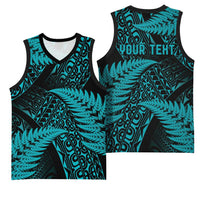 New Zealand Rugby Pacific Personalised Basketball Jersey All Turquoise Maori Pasifika Fern Pattern - Polynesian Pride