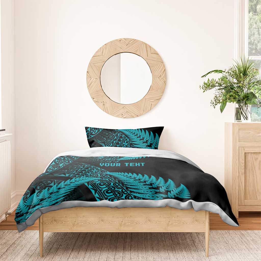 New Zealand Rugby Pacific Personalised Bedding Set All Turquoise Maori Pasifika Fern Pattern
