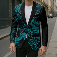 New Zealand Rugby Pacific Personalised Blazer All Turquoise Maori Pasifika Fern Pattern - Polynesian Pride