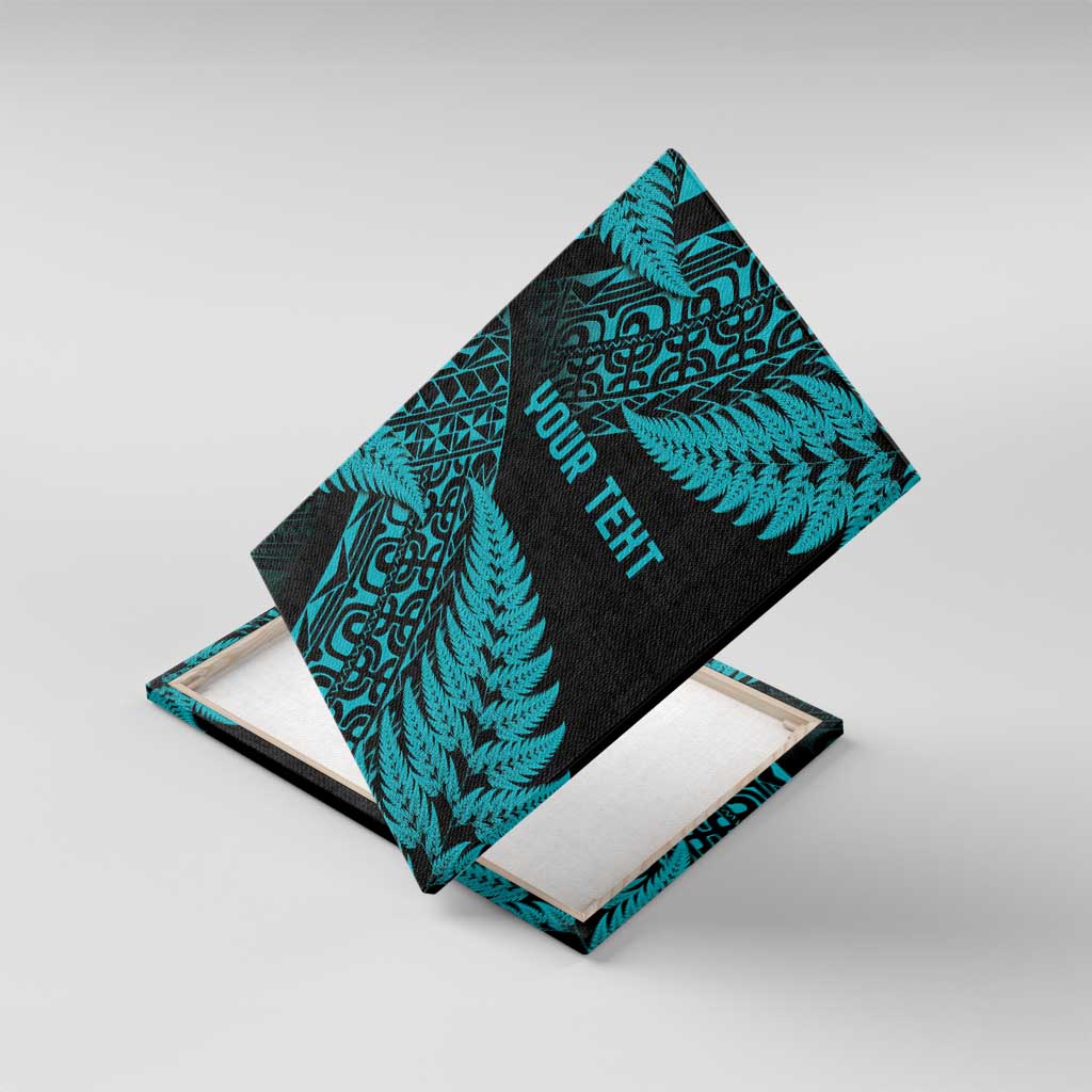 New Zealand Rugby Pacific Personalised Canvas Wall Art All Turquoise Maori Pasifika Fern Pattern