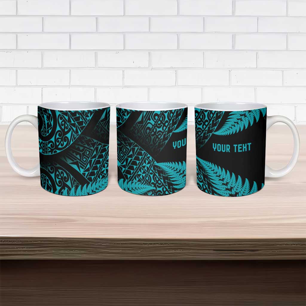 New Zealand Rugby Pacific Personalised Ceramic Mug All Turquoise Maori Pasifika Fern Pattern - Polynesian Pride