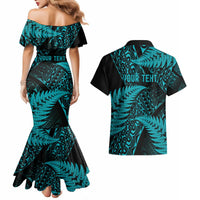 New Zealand Rugby Pacific Personalised Couples Matching Mermaid Dress and Hawaiian Shirt All Turquoise Maori Pasifika Fern Pattern LT9 - Polynesian Pride