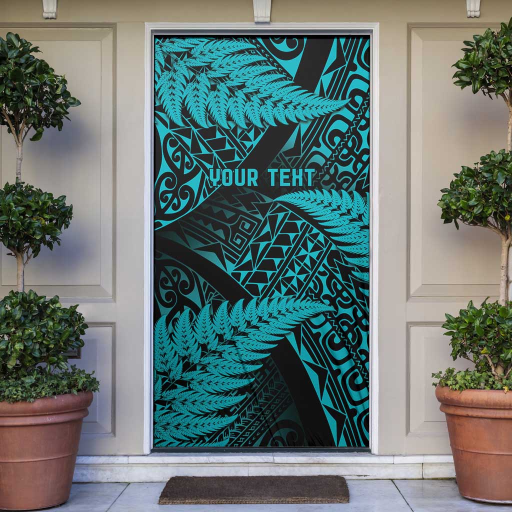New Zealand Rugby Pacific Personalised Door Cover All Turquoise Maori Pasifika Fern Pattern - Polynesian Pride