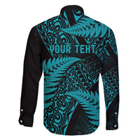 New Zealand Rugby Pacific Personalised Family Matching Long Sleeve Bodycon Dress and Hawaiian Shirt All Turquoise Maori Pasifika Fern Pattern LT9 - Polynesian Pride