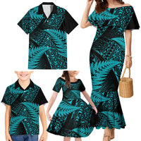 New Zealand Rugby Pacific Personalised Family Matching Mermaid Dress and Hawaiian Shirt All Turquoise Maori Pasifika Fern Pattern LT9 - Polynesian Pride