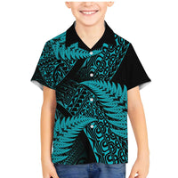 New Zealand Rugby Pacific Personalised Family Matching Mermaid Dress and Hawaiian Shirt All Turquoise Maori Pasifika Fern Pattern LT9 Son's Shirt Turquoise - Polynesian Pride