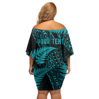 New Zealand Rugby Pacific Personalised Family Matching Off Shoulder Short Dress and Hawaiian Shirt All Turquoise Maori Pasifika Fern Pattern LT9 - Polynesian Pride