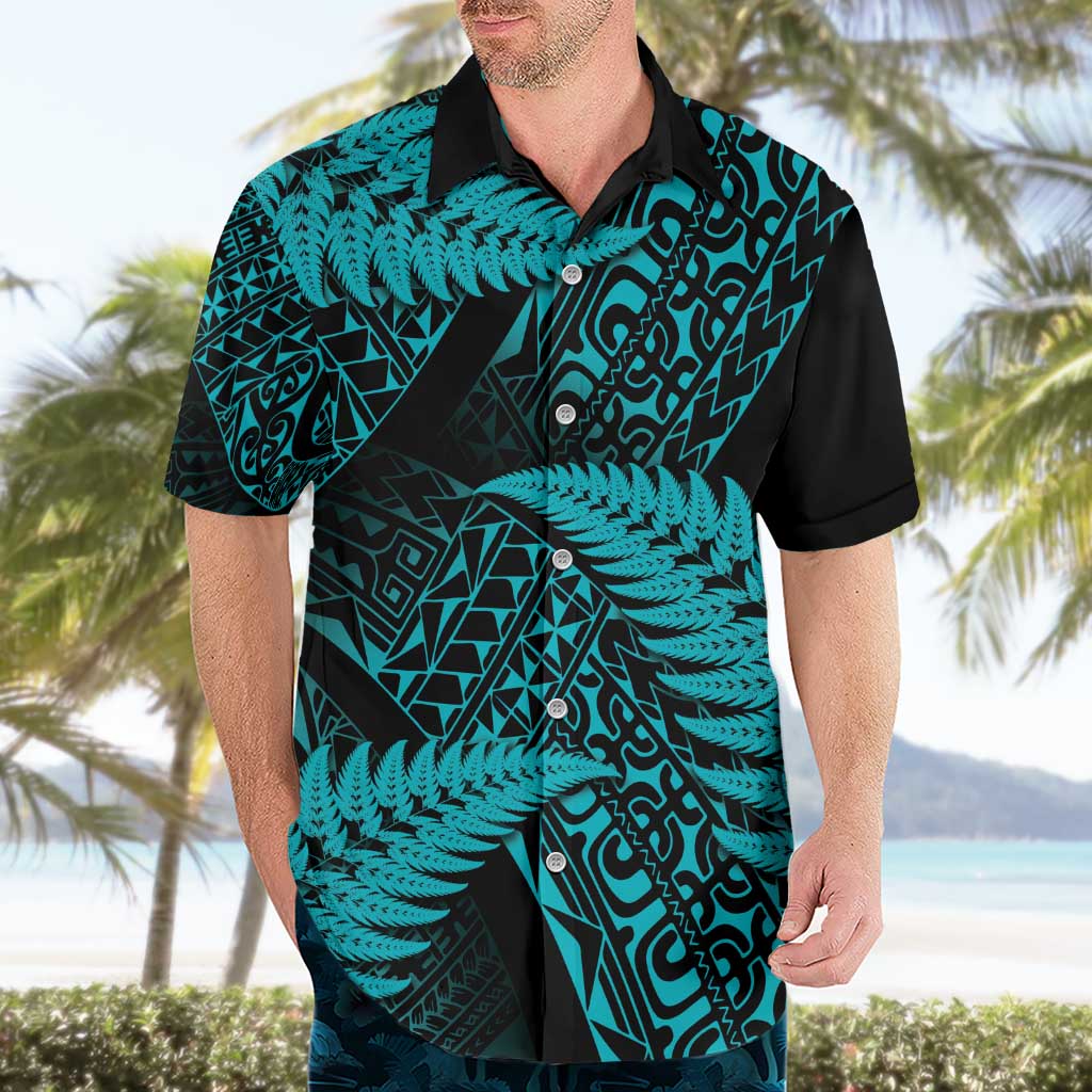 New Zealand Rugby Pacific Personalised Hawaiian Shirt All Turquoise Maori Pasifika Fern Pattern
