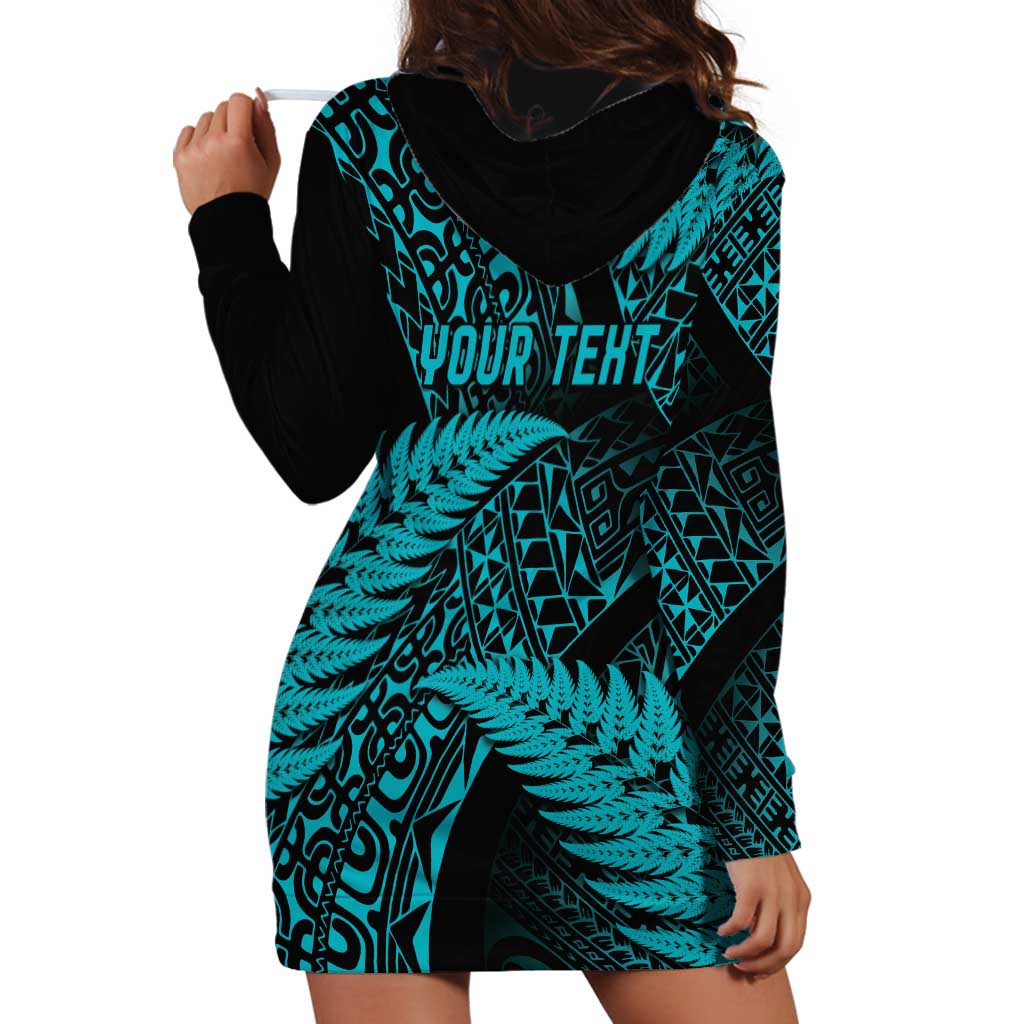 New Zealand Rugby Pacific Personalised Hoodie Dress All Turquoise Maori Pasifika Fern Pattern