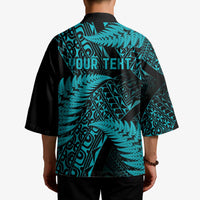 New Zealand Rugby Pacific Personalised Kimono All Turquoise Maori Pasifika Fern Pattern - Polynesian Pride