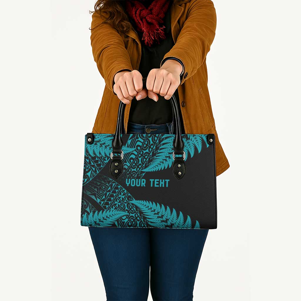 New Zealand Rugby Pacific Personalised Leather Bag All Turquoise Maori Pasifika Fern Pattern - Polynesian Pride