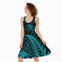 New Zealand Rugby Pacific Personalised Midi Dress All Turquoise Maori Pasifika Fern Pattern - Polynesian Pride