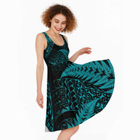 New Zealand Rugby Pacific Personalised Midi Dress All Turquoise Maori Pasifika Fern Pattern - Polynesian Pride