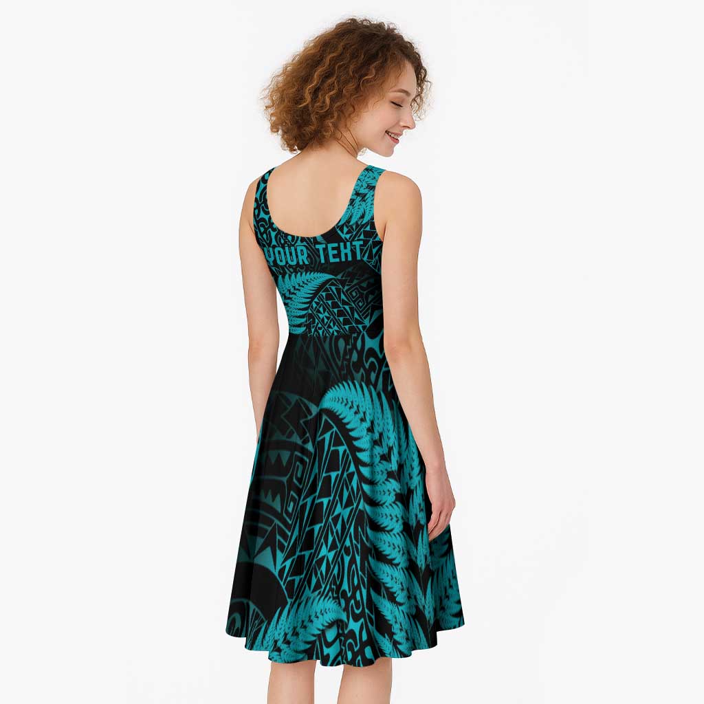 New Zealand Rugby Pacific Personalised Midi Dress All Turquoise Maori Pasifika Fern Pattern - Polynesian Pride
