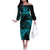 New Zealand Rugby Pacific Personalised Off The Shoulder Long Sleeve Dress All Turquoise Maori Pasifika Fern Pattern