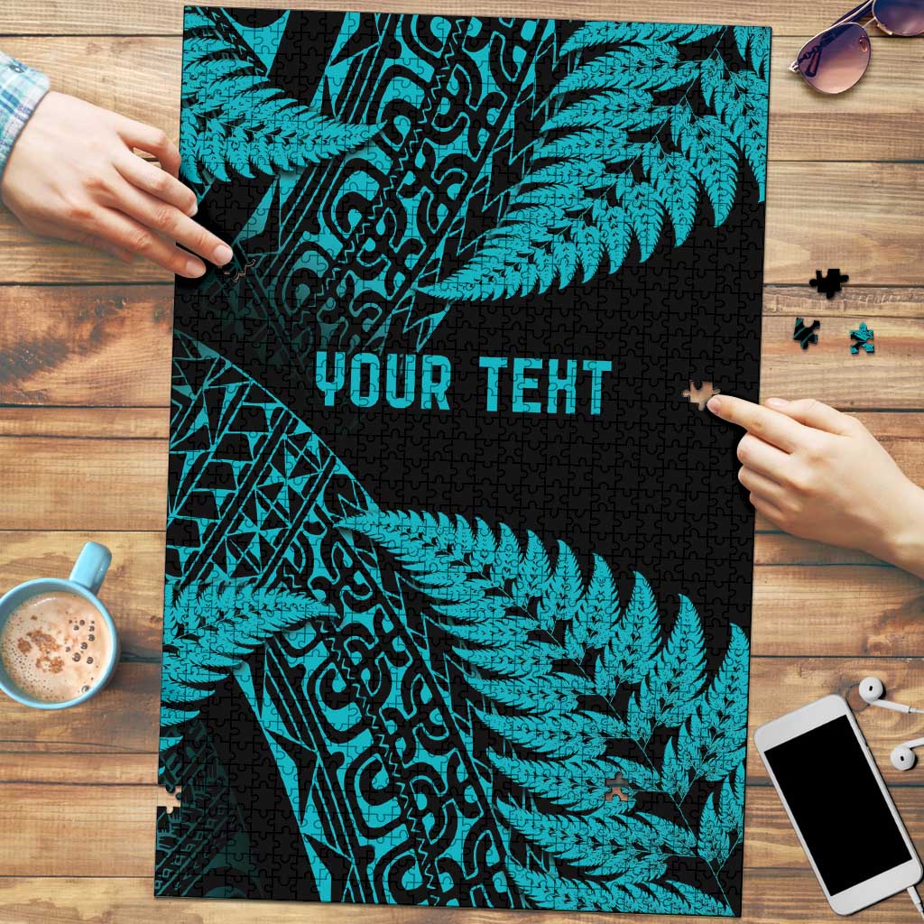 New Zealand Rugby Pacific Personalised Puzzle All Turquoise Maori Pasifika Fern Pattern - Polynesian Pride
