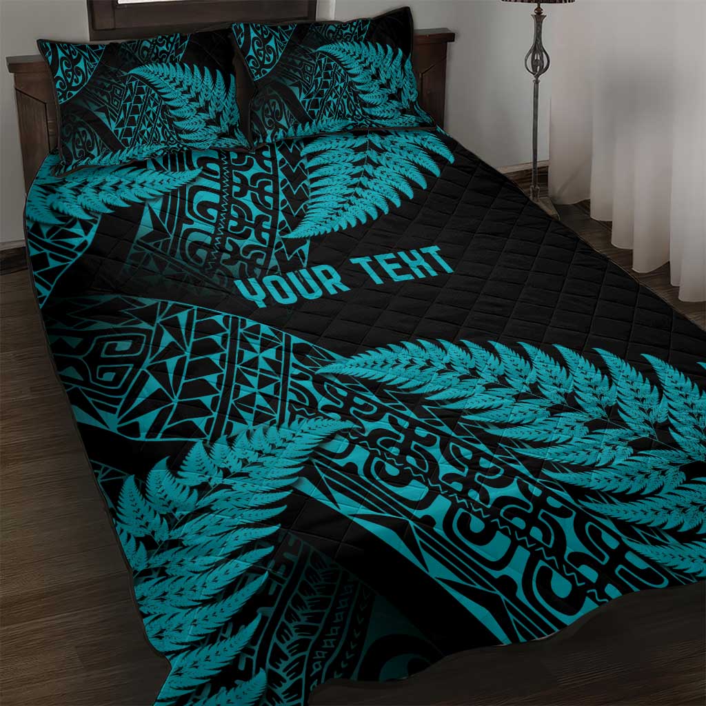 New Zealand Rugby Pacific Personalised Quilt Bed Set All Turquoise Maori Pasifika Fern Pattern