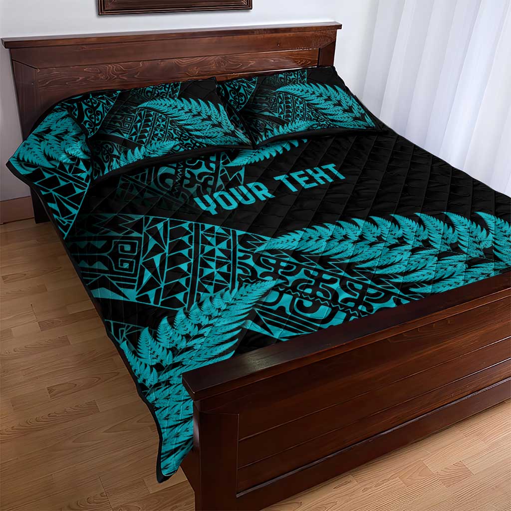 New Zealand Rugby Pacific Personalised Quilt Bed Set All Turquoise Maori Pasifika Fern Pattern