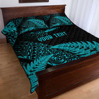 New Zealand Rugby Pacific Personalised Quilt Bed Set All Turquoise Maori Pasifika Fern Pattern