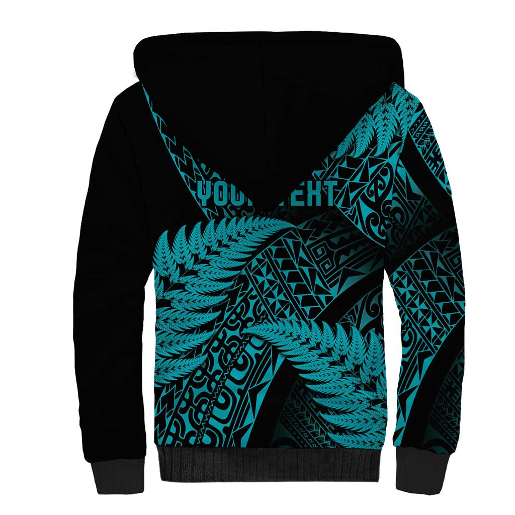 New Zealand Rugby Pacific Personalised Sherpa Hoodie All Turquoise Maori Pasifika Fern Pattern
