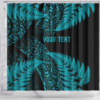 New Zealand Rugby Pacific Personalised Shower Curtain All Turquoise Maori Pasifika Fern Pattern