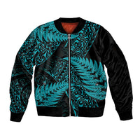 New Zealand Rugby Pacific Personalised Sleeve Zip Bomber Jacket All Turquoise Maori Pasifika Fern Pattern