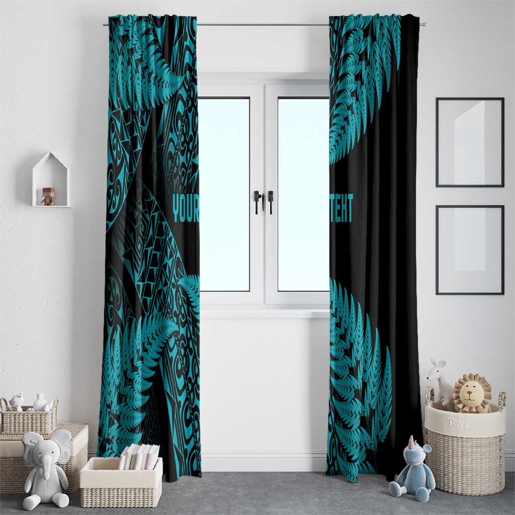 New Zealand Rugby Pacific Personalised Window Curtain All Turquoise Maori Pasifika Fern Pattern