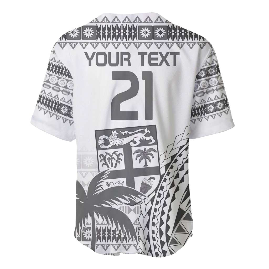 Custom Fiji Rugby Baseball Jersey Polynesian Fijian Masi Palm Tree
