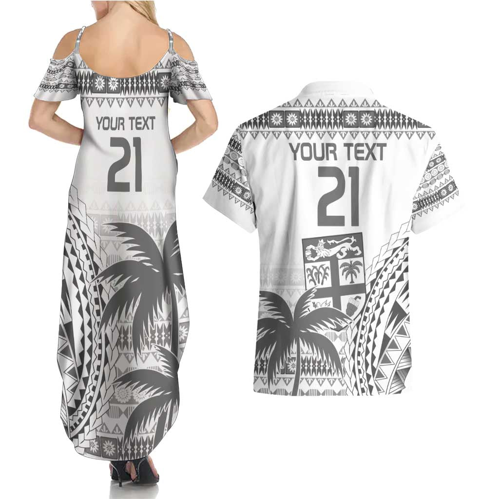 Custom Fiji Rugby Couples Matching Summer Maxi Dress and Hawaiian Shirt Polynesian Fijian Masi Palm Tree