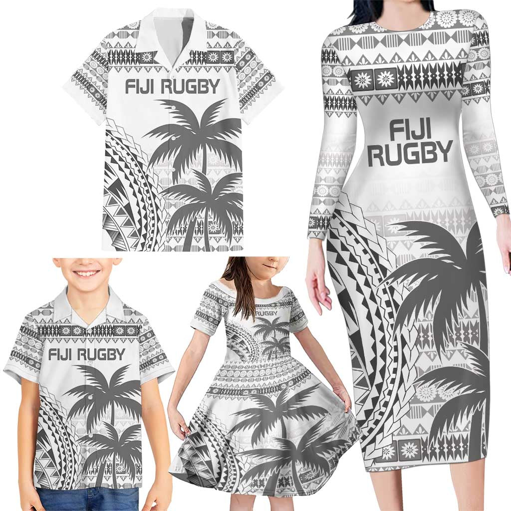 Custom Fiji Rugby Family Matching Long Sleeve Bodycon Dress and Hawaiian Shirt Polynesian Fijian Masi Palm Tree LT9 - Polynesian Pride