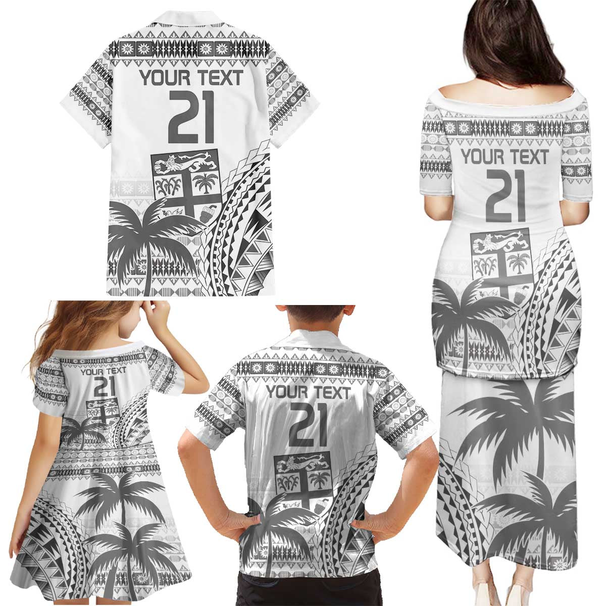 Custom Fiji Rugby Family Matching Puletasi and Hawaiian Shirt Polynesian Fijian Masi Palm Tree LT9 - Polynesian Pride