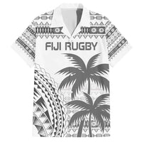 Custom Fiji Rugby Family Matching Short Sleeve Bodycon Dress and Hawaiian Shirt Polynesian Fijian Masi Palm Tree LT9 Dad's Shirt - Short Sleeve White - Polynesian Pride