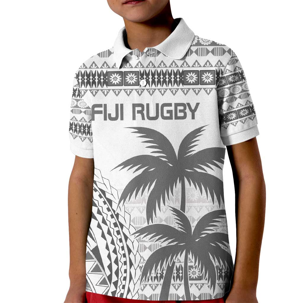 Custom Fiji Rugby Kid Polo Shirt Polynesian Fijian Masi Palm Tree