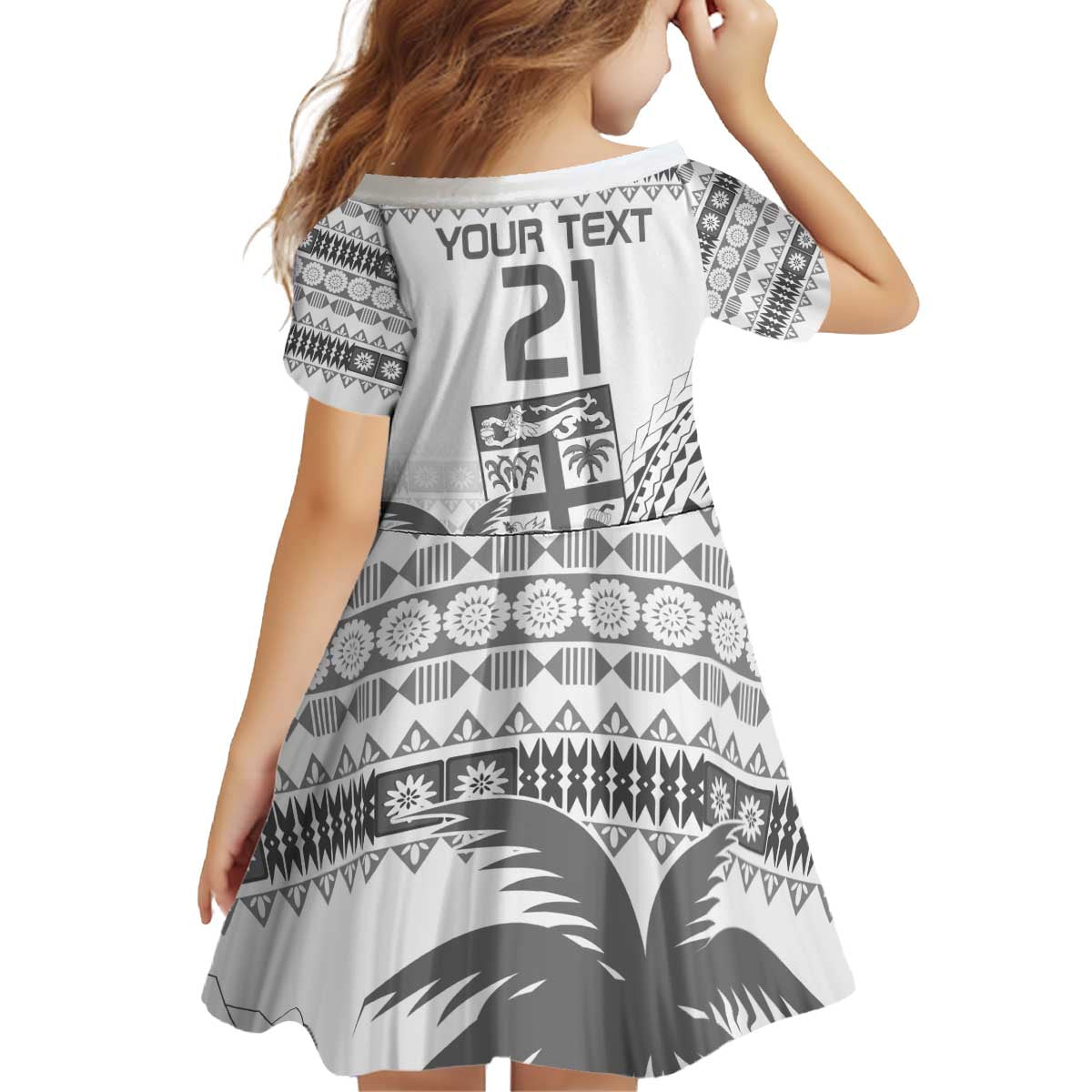 Custom Fiji Rugby Kid Short Sleeve Dress Polynesian Fijian Masi Palm Tree