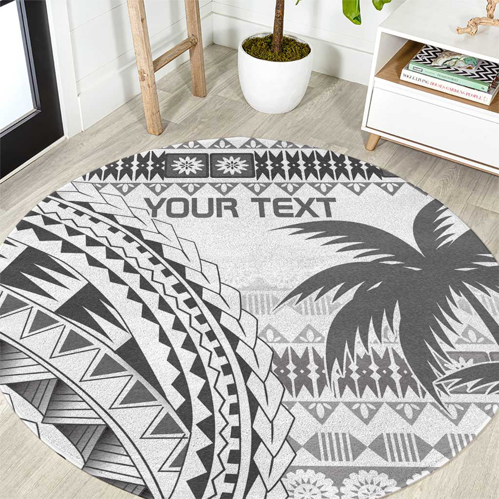 Custom Fiji Rugby Round Carpet Polynesian Fijian Masi Palm Tree