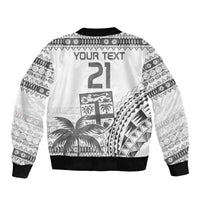 Custom Fiji Rugby Sleeve Zip Bomber Jacket Polynesian Fijian Masi Palm Tree