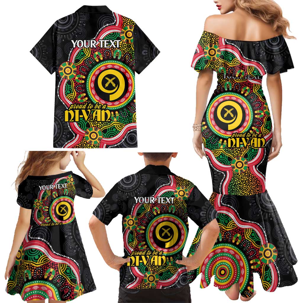 Vanuatu Personalised Family Matching Mermaid Dress and Hawaiian Shirt Aboriginal Dot Paitnting - Polynesian Pride