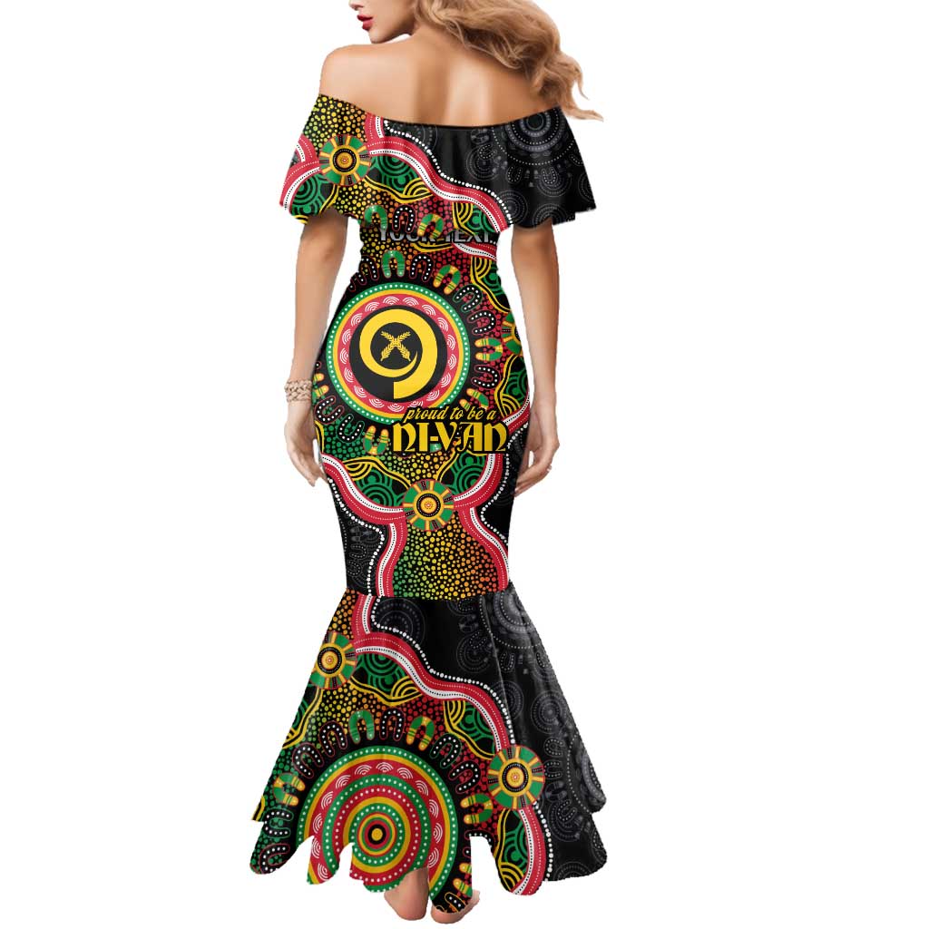 Vanuatu Personalised Family Matching Mermaid Dress and Hawaiian Shirt Aboriginal Dot Paitnting - Polynesian Pride