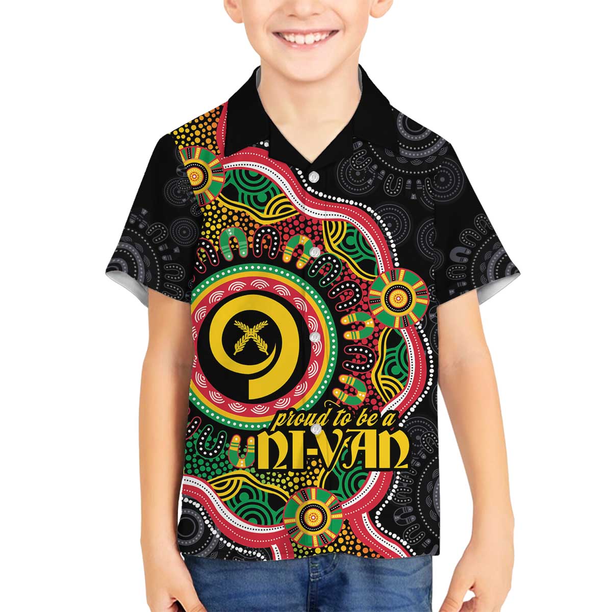 Vanuatu Personalised Family Matching Off The Shoulder Long Sleeve Dress and Hawaiian Shirt Aboriginal Dot Paitnting - Polynesian Pride