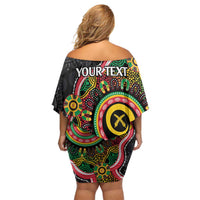 Vanuatu Personalised Family Matching Off Shoulder Short Dress and Hawaiian Shirt Aboriginal Dot Paitnting - Polynesian Pride
