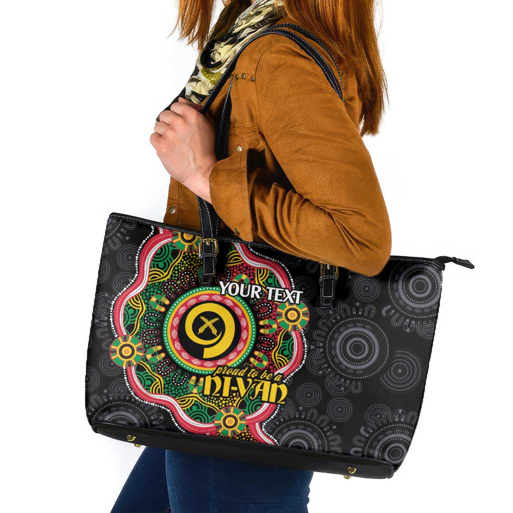 Vanuatu Personalised Leather Tote Bag Aboriginal Dot Paitnting - Polynesian Pride