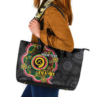 Vanuatu Personalised Leather Tote Bag Aboriginal Dot Paitnting - Polynesian Pride