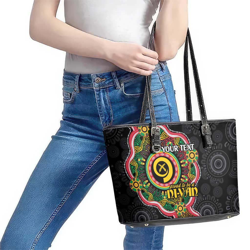 Vanuatu Personalised Leather Tote Bag Aboriginal Dot Paitnting - Polynesian Pride