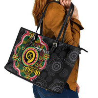 Vanuatu Personalised Leather Tote Bag Aboriginal Dot Paitnting - Polynesian Pride