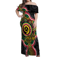 Vanuatu Personalised Off Shoulder Maxi Dress Aboriginal Dot Paitnting - Polynesian Pride