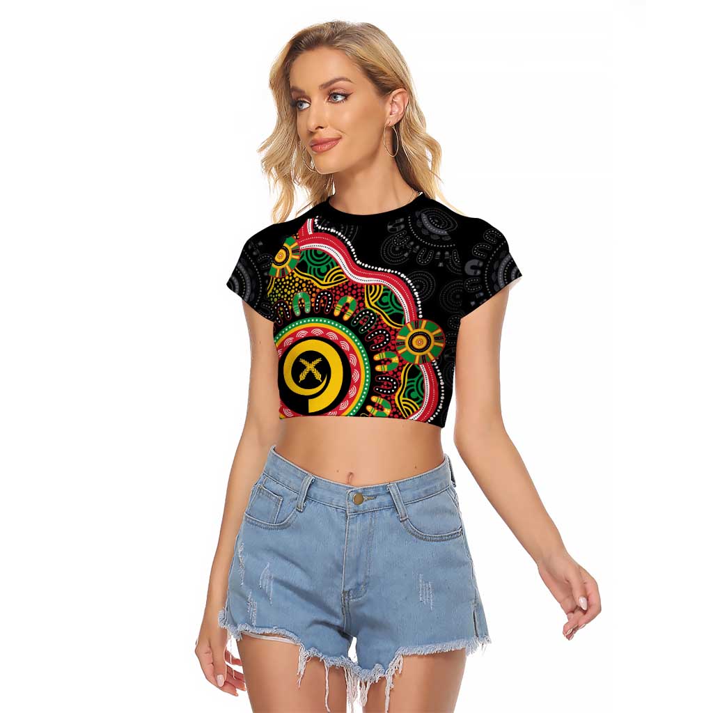 Vanuatu Personalised Raglan Cropped T Shirt Aboriginal Dot Paitnting - Polynesian Pride